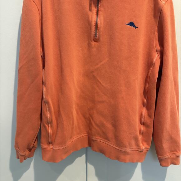 Tommy Bahama Sweater Mens Large Orange Cotton Quarter Zip Marlin Logo Pullover - Picture 5 of 13